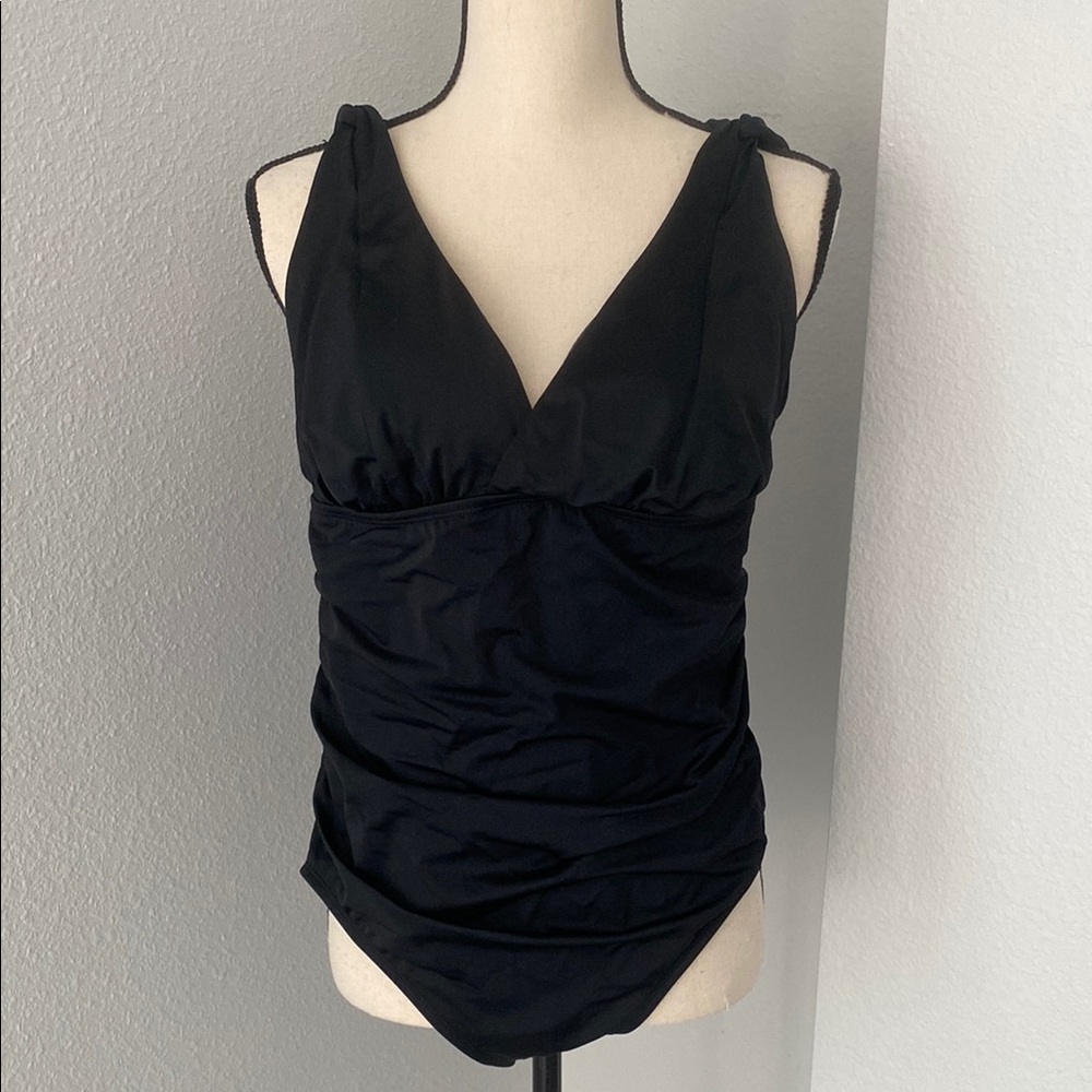 Time and True Black V-Neck One-Piece Plus Size Swimsuit
